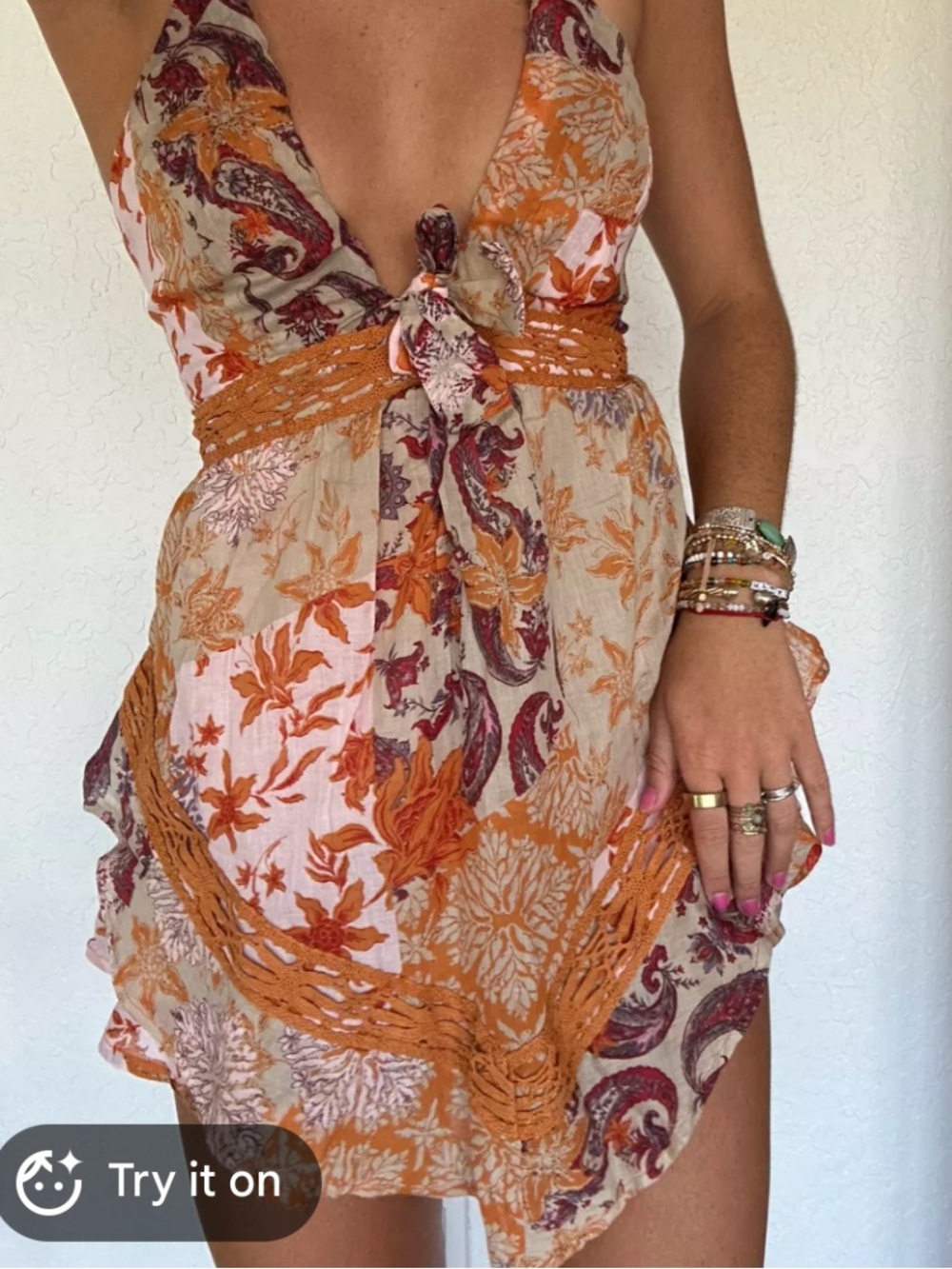 ⚪️Free People Orange Floral Tie-Front Romper - Picture 6 of 15